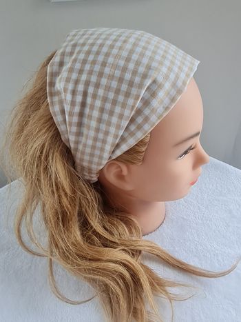 Bandeau fichu vichy beige