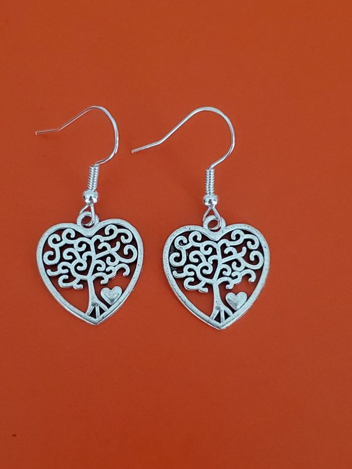 Boucles d'oreilles cœur arbre de vie