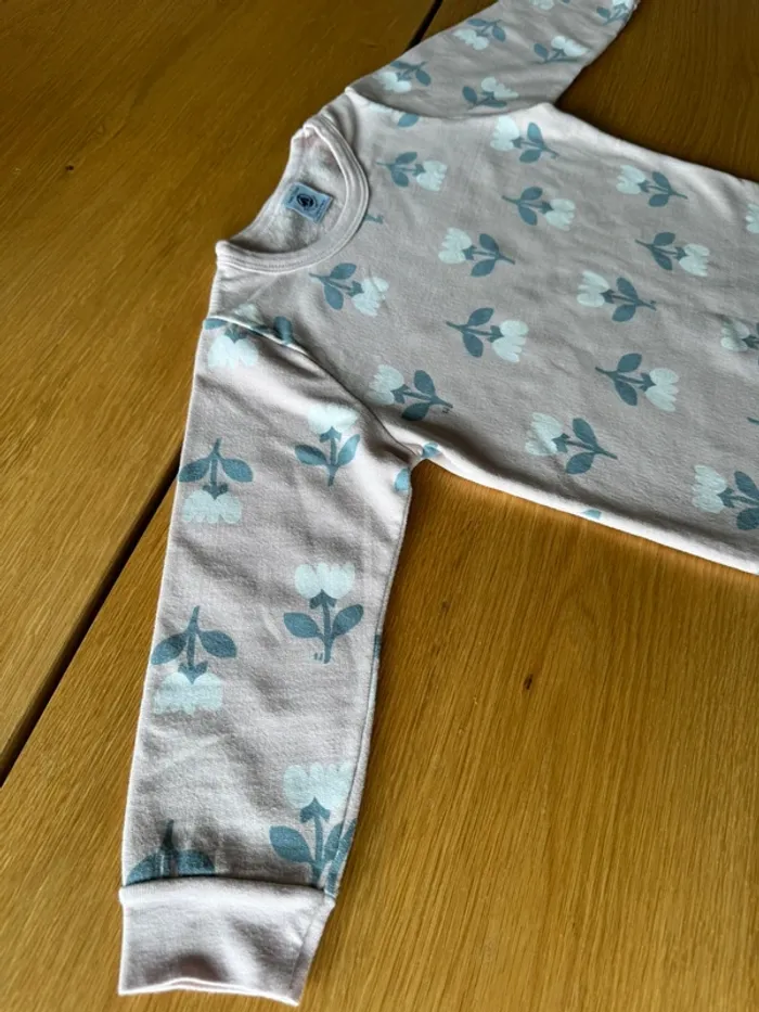 Pyjama 2 pièces ML en molleton rose pâle et fleurs grises/blanches - Taille 4 Ans - photo numéro 6