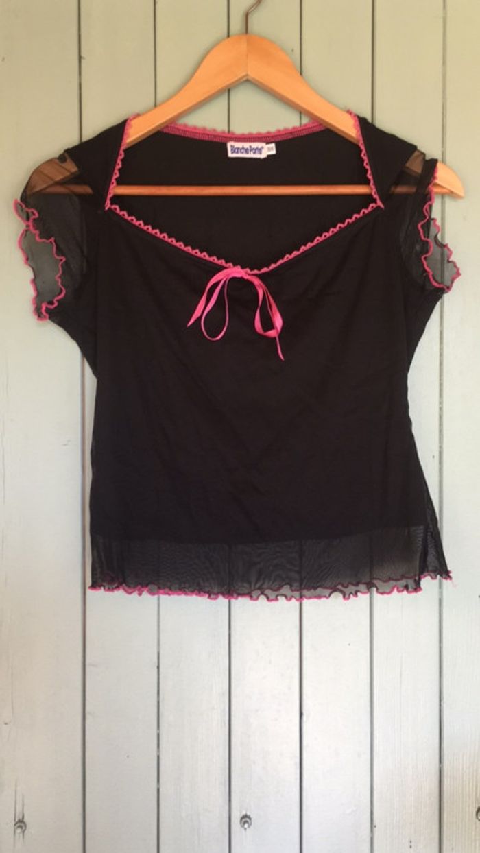 Petit top court croc top noir et rose taille M