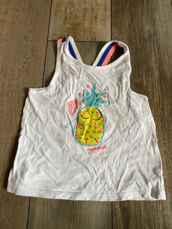 Beau débardeur blanc ananas dos croisé 3/4 ans