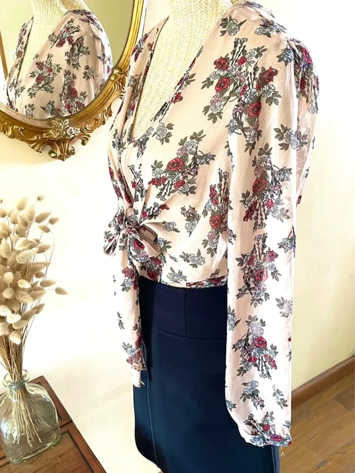 Sublime blouse chemise fluide chic fluide Haut Transparent Floral - photo numéro 7