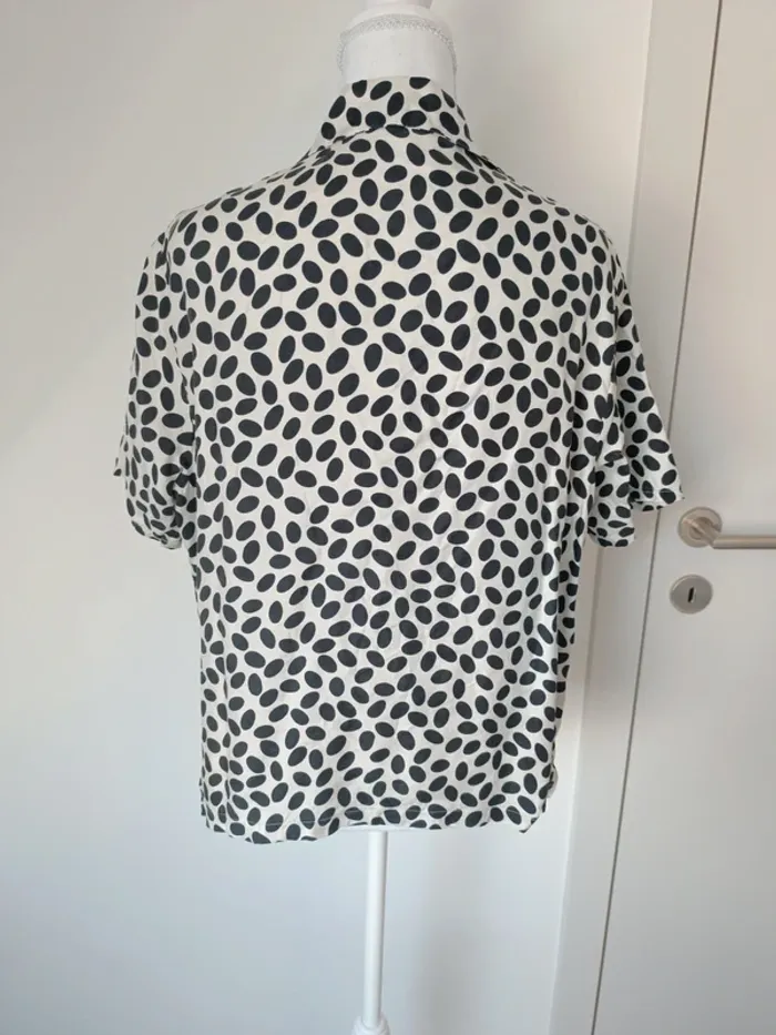 Chemise vintage faite main à pois noir & blanc – Taille L/XL - photo numéro 4