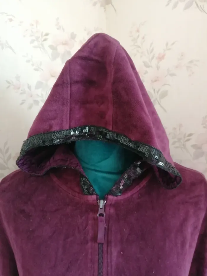Veste à capuche bordeaux en velours avec poches et sequins / esmara / (M) - photo numéro 4