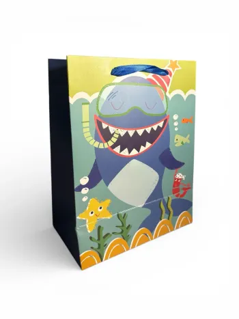 Sac cadeau anniversaire enfant motif requin océan 18 x 23 x 10 cm