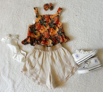 blouse crop top créatrice imprimé fleuri+ noeud 7 ans