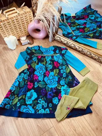 Taille 4 ans tenue 2 pièces fille Catimini bleu turquoise et vert * fleurs rayures * 🩷