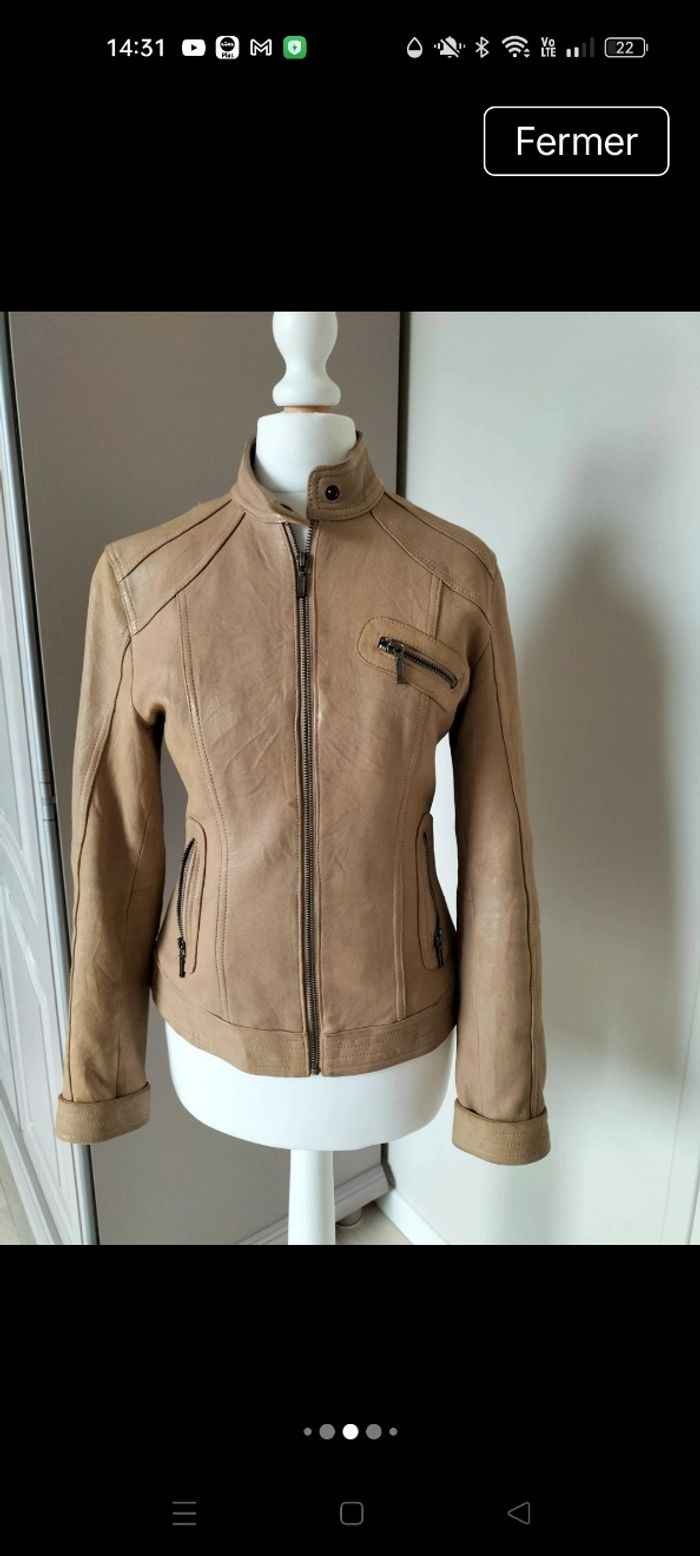 Perfecto cuir beige véritable - photo numéro 6