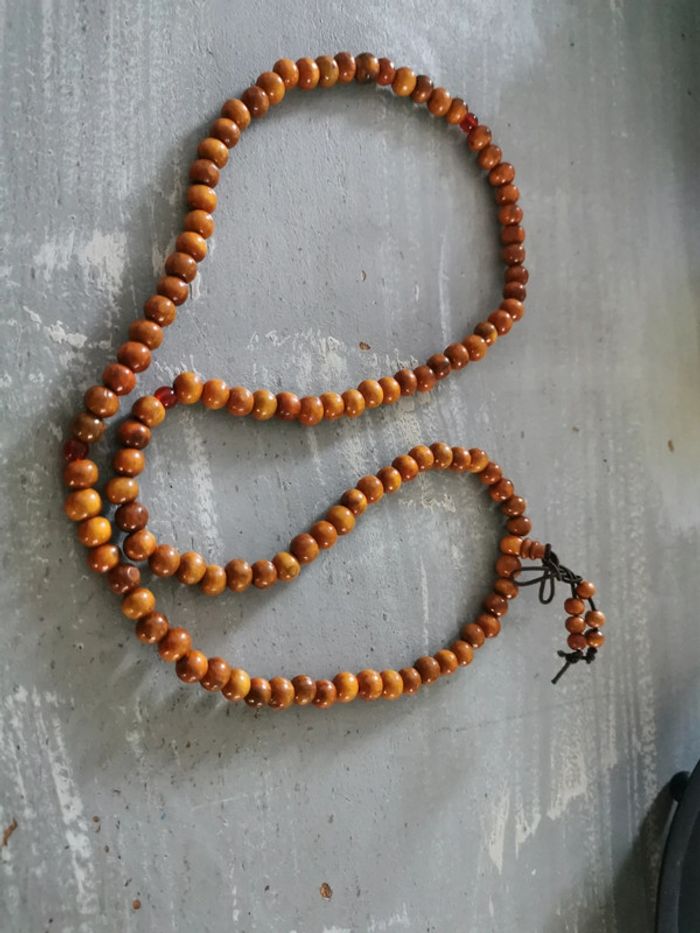 Collier de prière bouddhiste bois - photo numéro 2