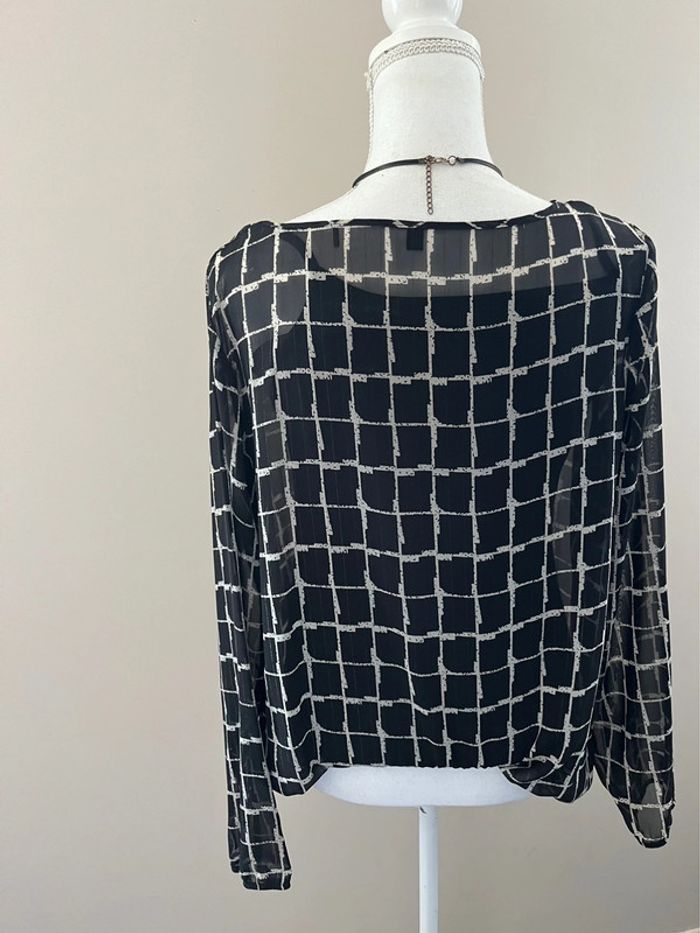 Jolie blouse manches longues en voile noir et or chic avec top bretelles noir 42 comme neuve - photo numéro 5