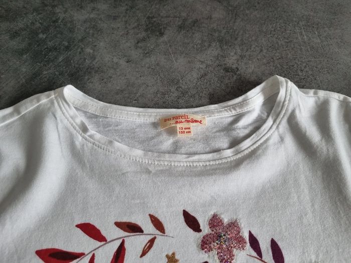 T-shirt à manches longues fille - Taille 12 ans (152cm) - DPAM - Blanc et rose - photo numéro 6