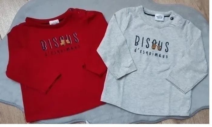 lot de 2 tee-shirts tape à l'oeil 12 mois neufs jamais portés