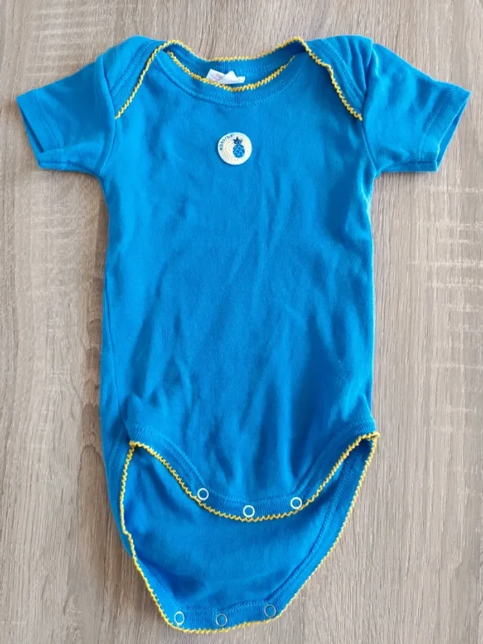 Lot 3 bodies manches courtes blanc bleu jaune ananas bébé 3 mois Absorba - photo numéro 4