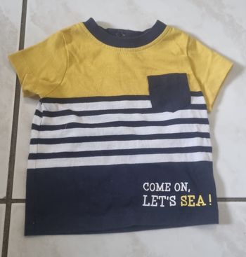 t‑shirt bébé taille 3 mois colorblock jaune marine – rayures – message marin