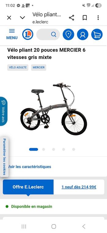 Velo Pliant MERCIER 20" Noir Neuf. 