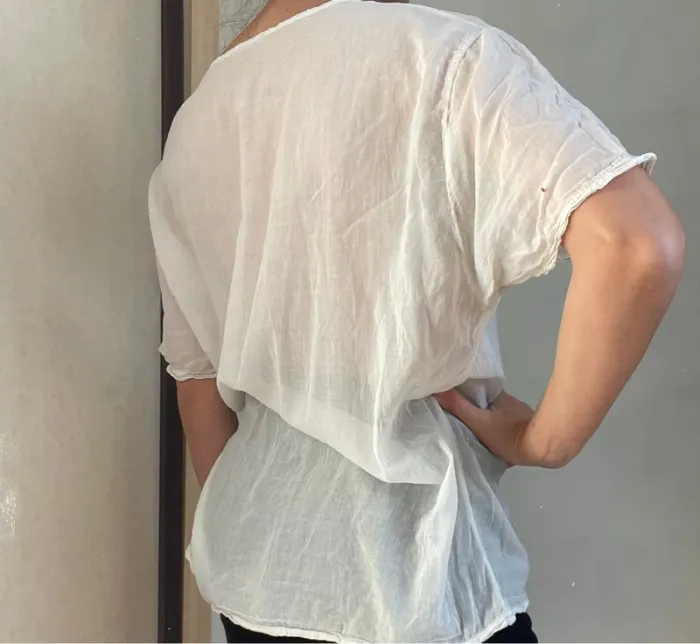 Blouse blanche American Vintage – Manches courtes, légèrement transparente - photo numéro 2