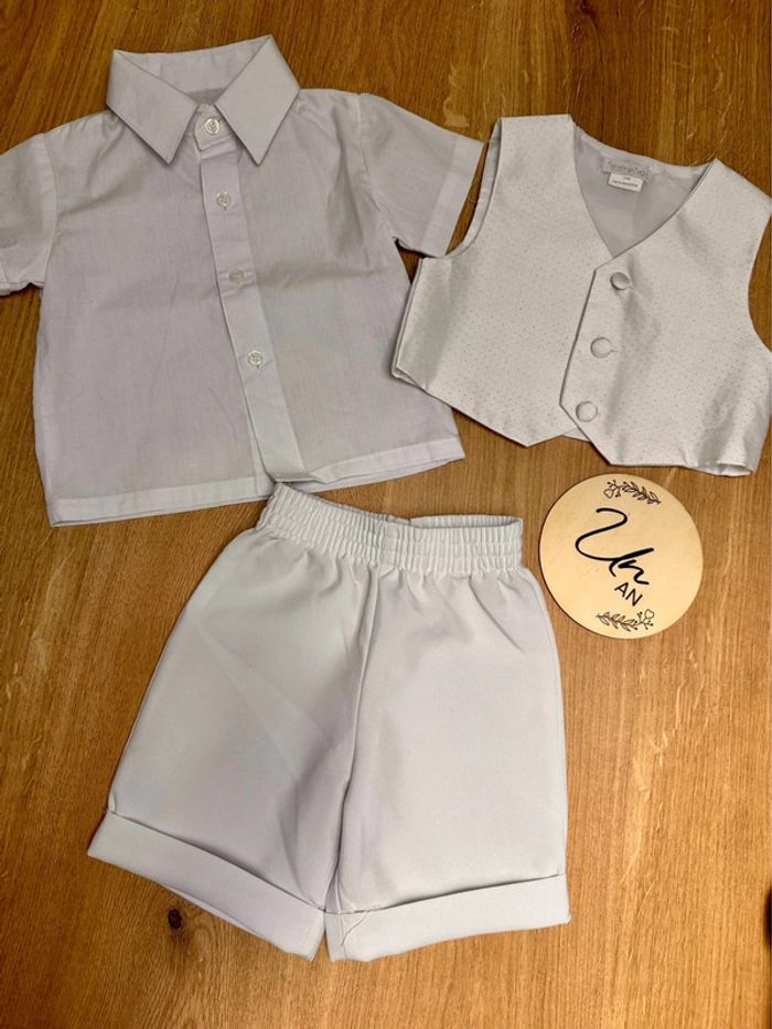 Ensemble costume blanc short été bébé garçon