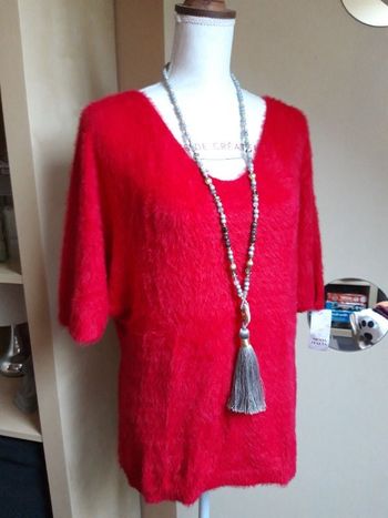 Pull pilou pilou effet angora framboise neuf