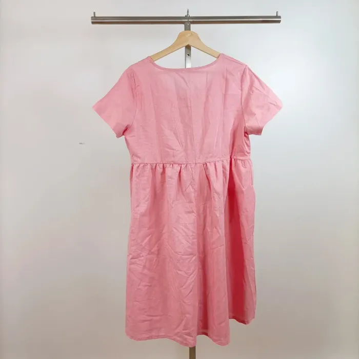 Robe rose à rayures fines coupe babydoll manches courtes col rond taille 2XL A878 - photo numéro 7
