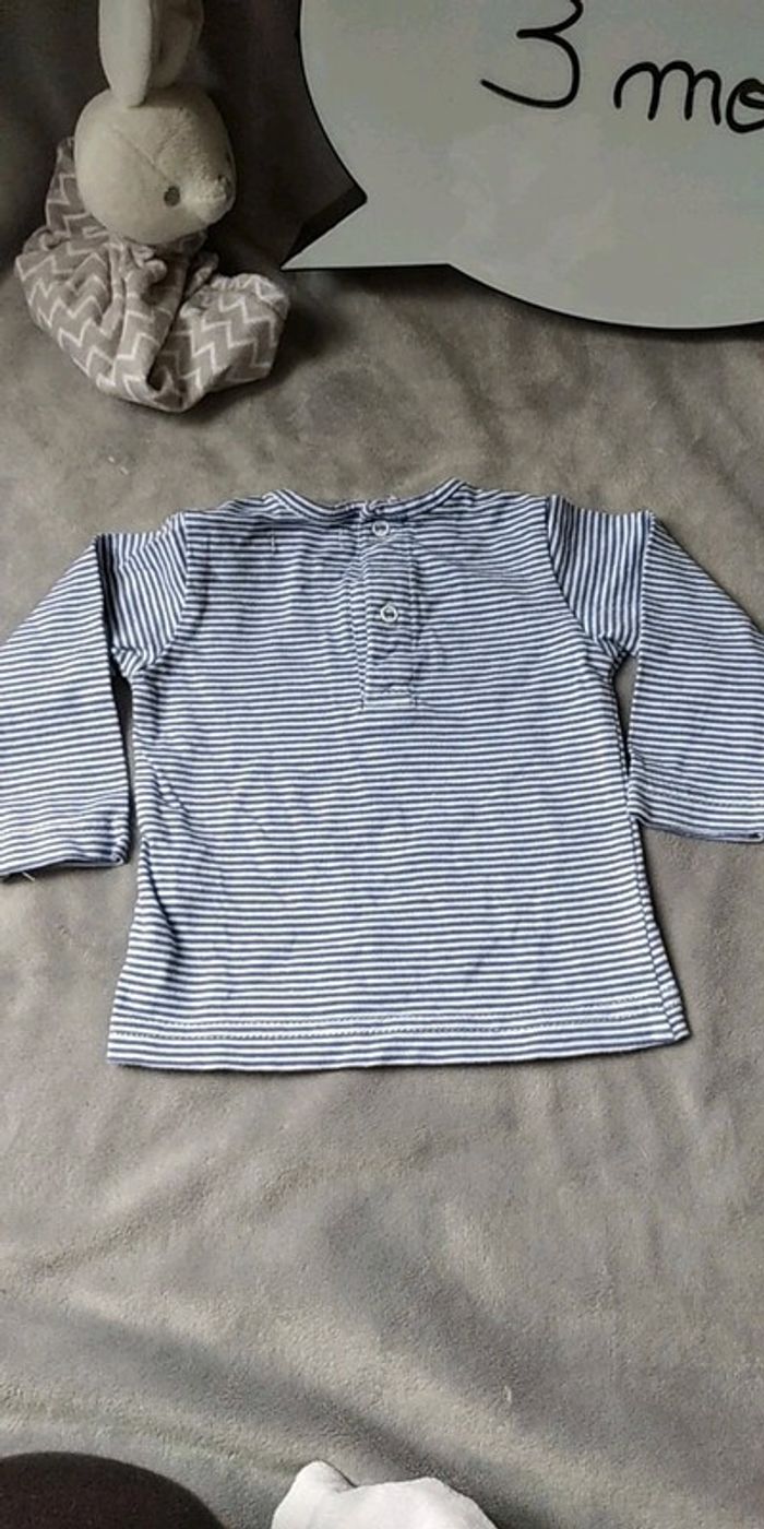 Tee shirt manches longues Mixte 3 mois rayé blanc et bleu foncé 100% coton TEX Baby - photo numéro 9