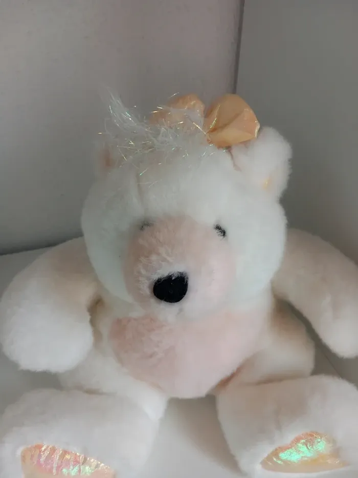 Peluche tickke bear Mattel 1993  blanc/rose mesure 30cm - photo numéro 2
