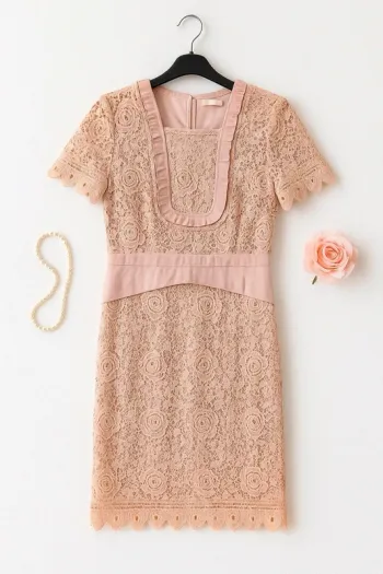 Robe dentelle rose poudré MDA taille M avec fermeture dos