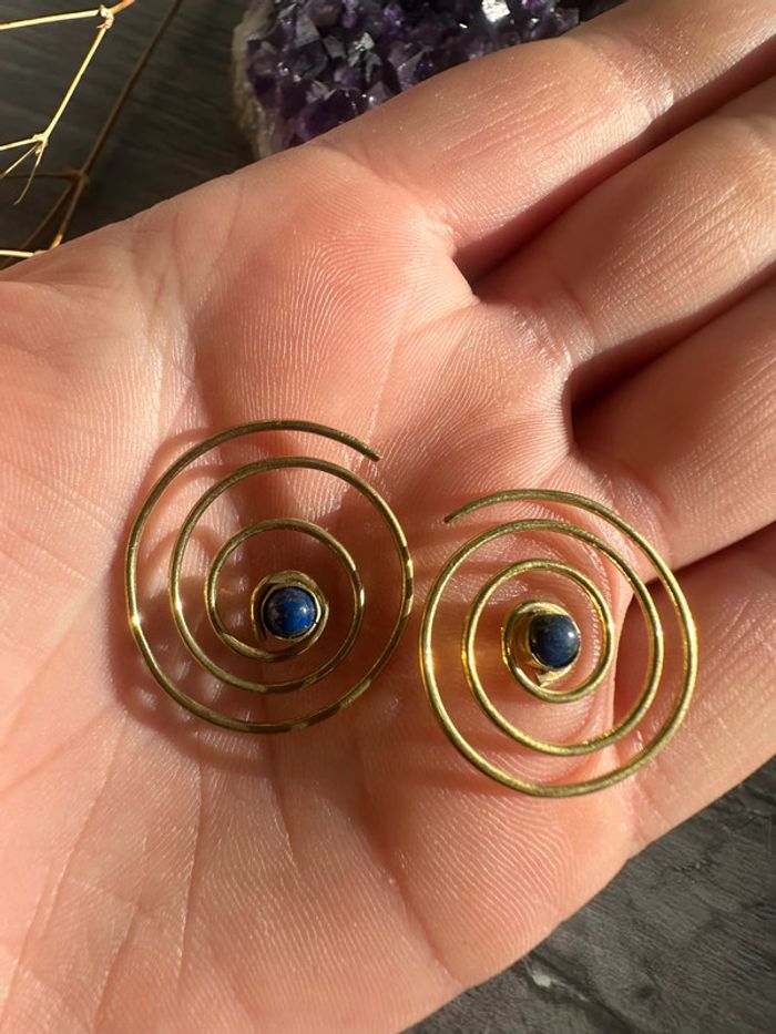 Boucles d'oreilles bronze et Lapis Lazuli véritable - Pierre naturelle - photo numéro 6