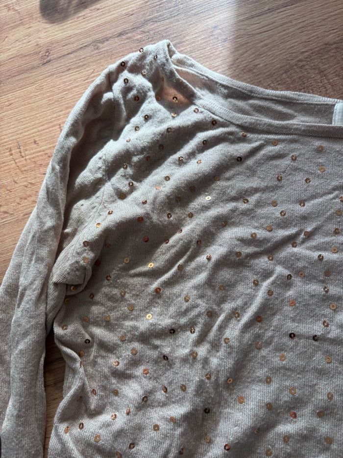 Pull maille fine beige sequins taille s - photo numéro 2