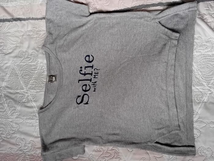 Pull manches courtes selfie gris fille 10 ans TAO - photo numéro 10