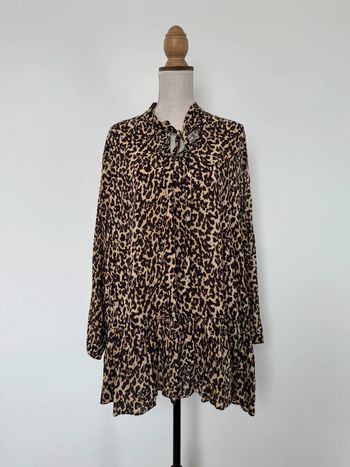 Chemise tunique robe Zara léopard camisa beige crème volant  blouse fluide Camicia Overhemd folder