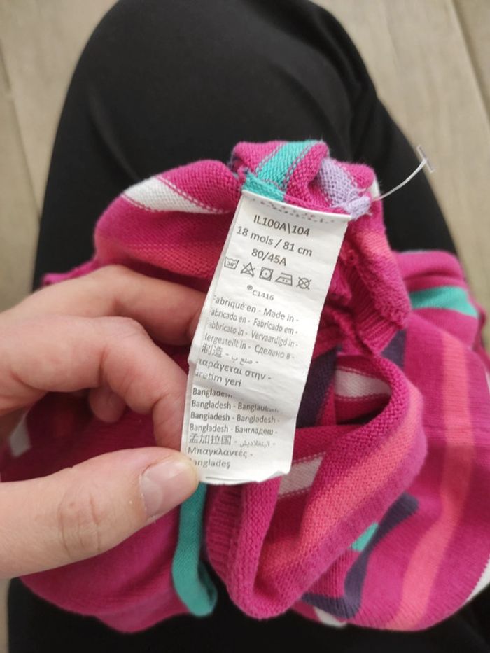 Pull manches courtes rose pailleté coeur vert 18 mois - photo numéro 5