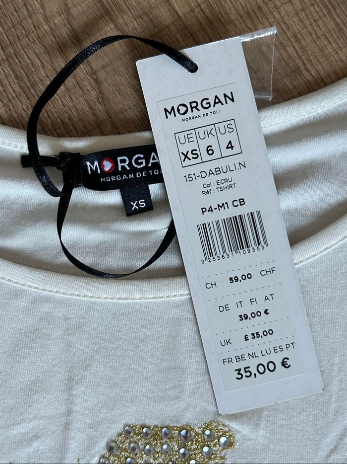 Teeshirt blanc écru neuf avec strass Morgan taille XS (valeur 35€) - photo numéro 9