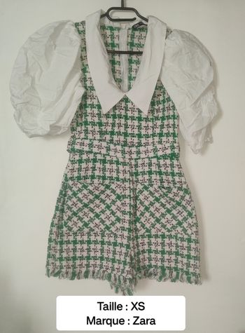 Combinaison short Tweed vert et blanc Zara taille XS 