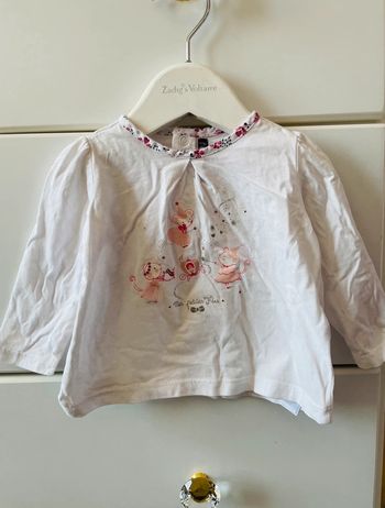 T-shirt manches longues sergent Major blanc bébé fille 12 mois petite souris danseuse