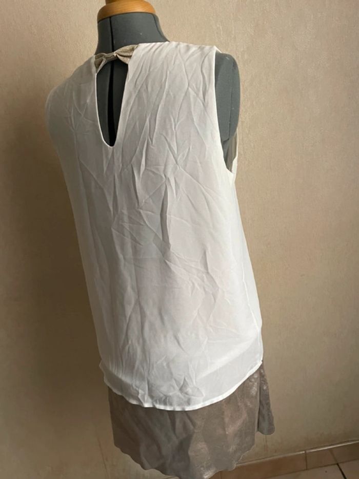 Top fluide sans manches écru détail lurex dore - photo numéro 10