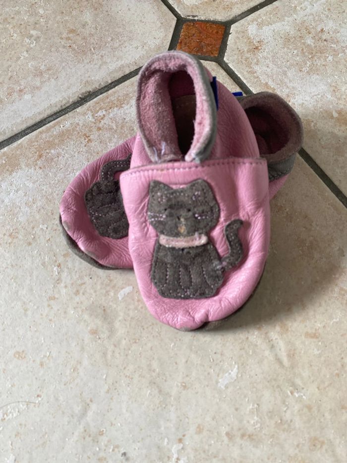 Chaussons cuir rose et chocolat - photo numéro 2