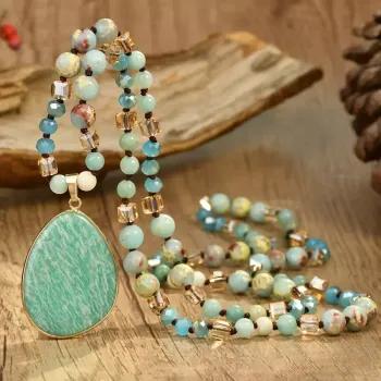 sautoir bohème  pierre Amazonite