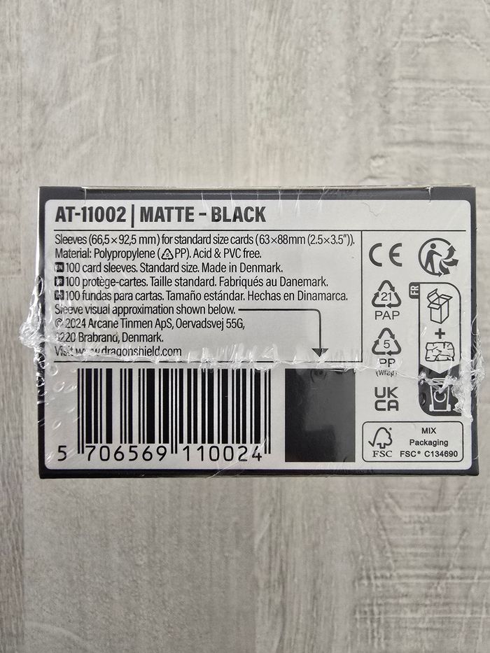Lot de 5 paquets de 100 sleeves Dragon Shield Noir Matte - photo numéro 2
