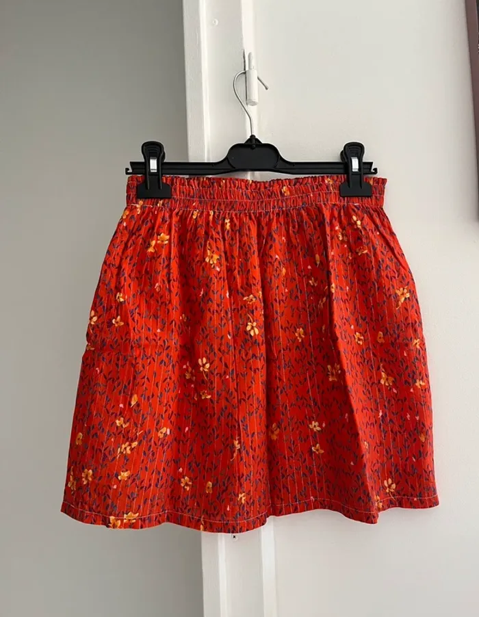 Jupe courte fleurie rouge/corail Belle de Jupe T36 très bon état - photo numéro 6