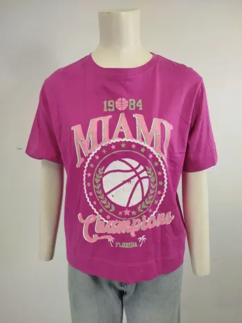 Tshirt fushia taille 38 - CMT - Basket 90's Miami Champions Florida Vintage effet - A985