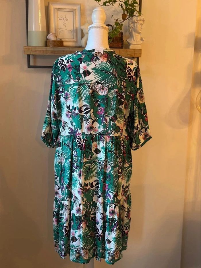 Robe IKKS imprimé fleuri végétal vert – T.42 - photo numéro 7