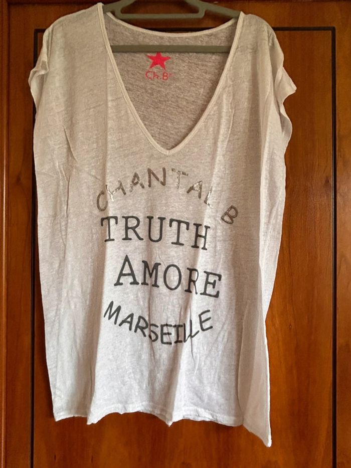 Long t-shirt blanc col v Chantal B taille unique