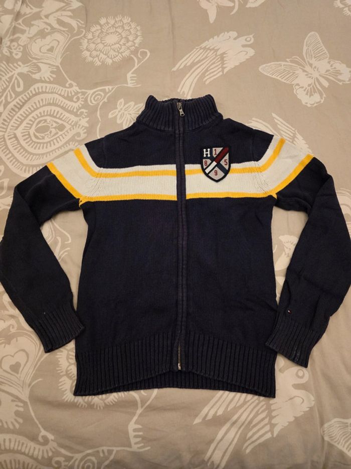 🌟 Pull col camioneur full zipp bleu marine Tomly Hilfiger enfant - Taille 8/10 ans 🌟 - photo numéro 2