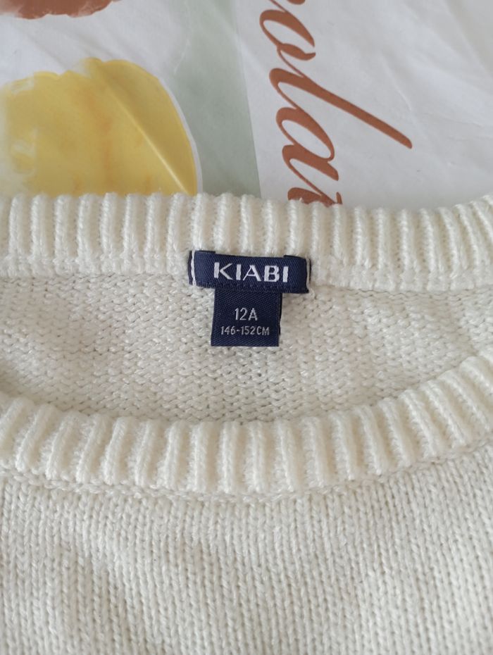 Pull manches longues écru tête de reine avec pompons 12 ans Kiabi 5€ neuf - photo numéro 3
