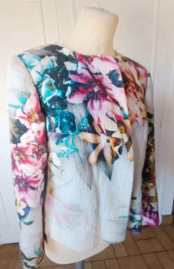 💓 veste en tweed de créateur florale multicolore pièce unique t s M chic made in France luxe - photo numéro 2