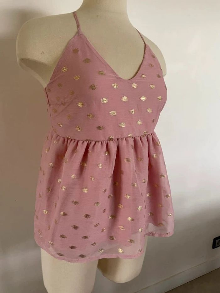Magnifique débardeur rose et doré dos croisé