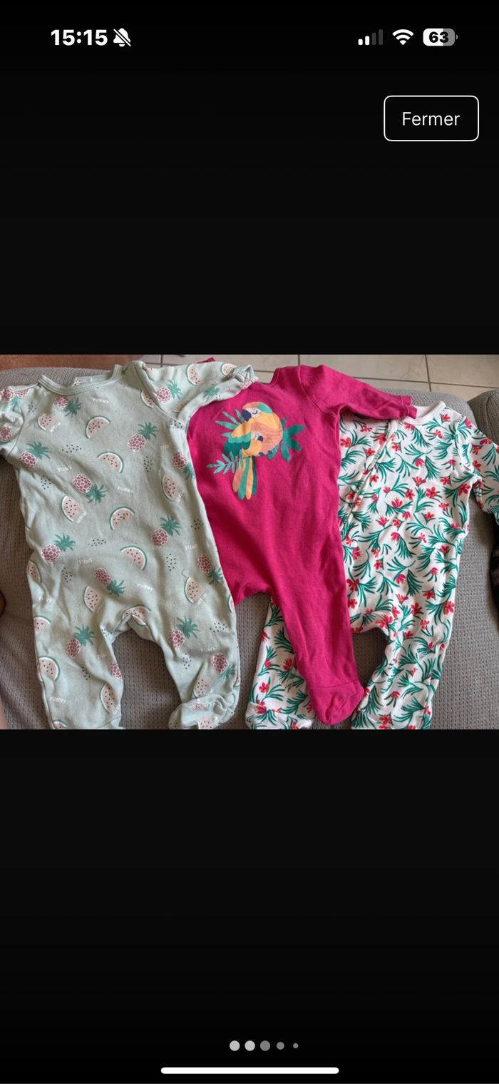 Lot 3 pyjamas Kiabi bébé fille 1 mois - photo numéro 2