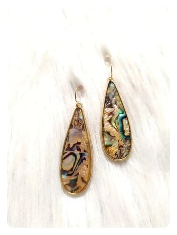 Boucles d'oreilles fantaisie pendantes ovales aspect nacre à reflets