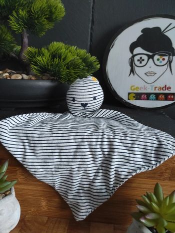 Doudou Knuffel Comforter Chat Ours Bleu Rayé Marin Jaune Obaibi #geektradedoudo