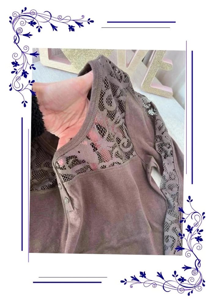 T shirt manches 3/4 marron sexy taille 1 (S) - photo numéro 5